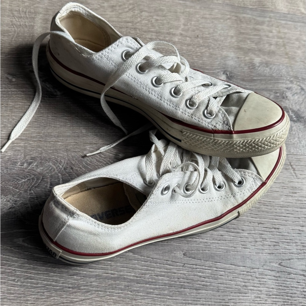 Converse White Canvas Sneakers with Red Accents